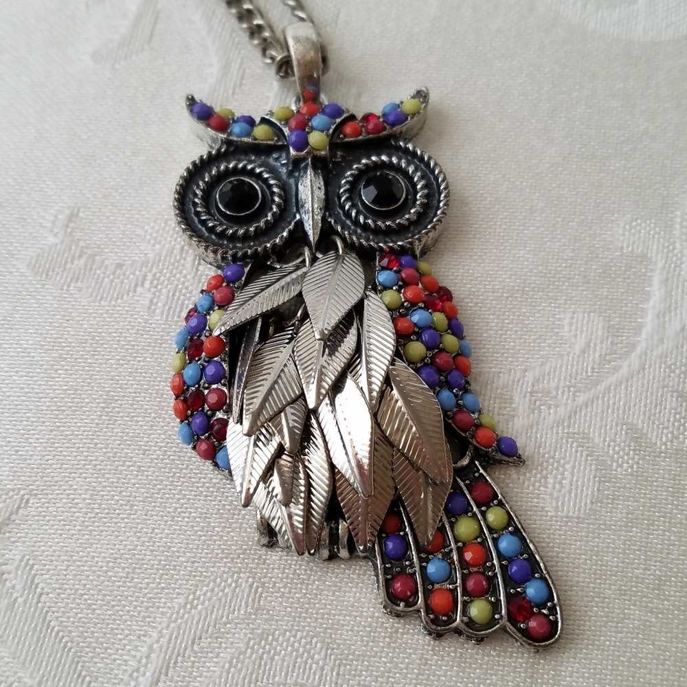Long Fashion Owl Necklace Beaded Multicolor